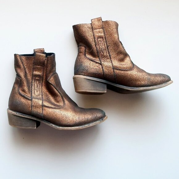Charles David Bronze Leather Low Block Heel Ankle Boots / Booties Size 7 - Picture 10 of 15